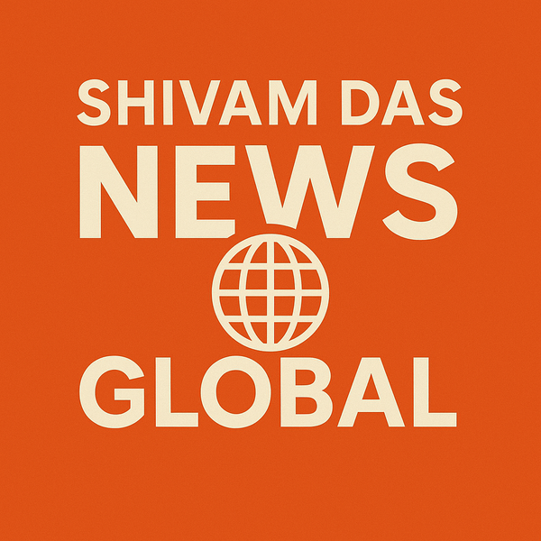 Square logo of "Shivam Das News Global" with bold white text on a deep orange background, featuring a central globe icon symbolizing global news coverage.